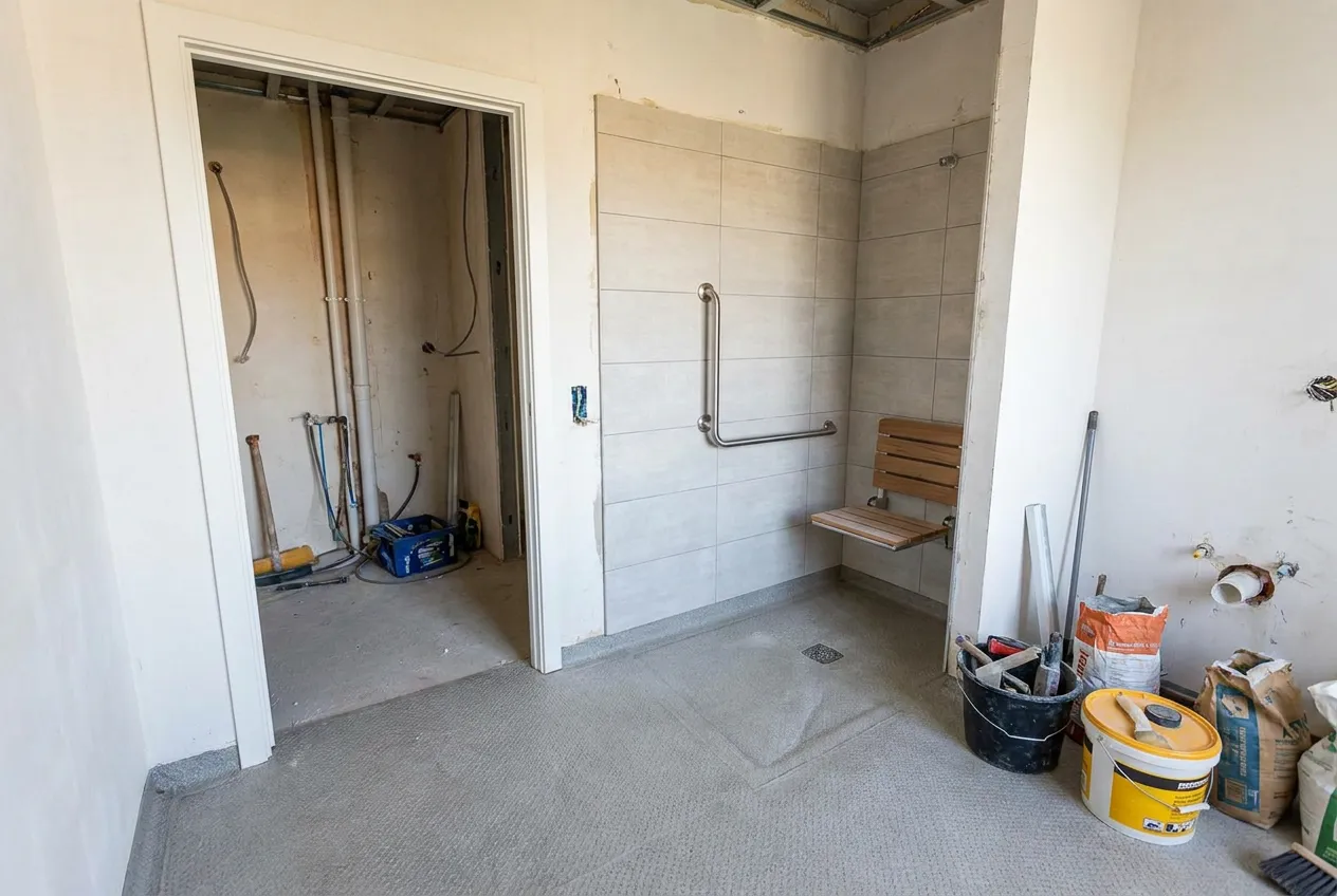 Plan coté d'une petite salle de bain avec les dégagements