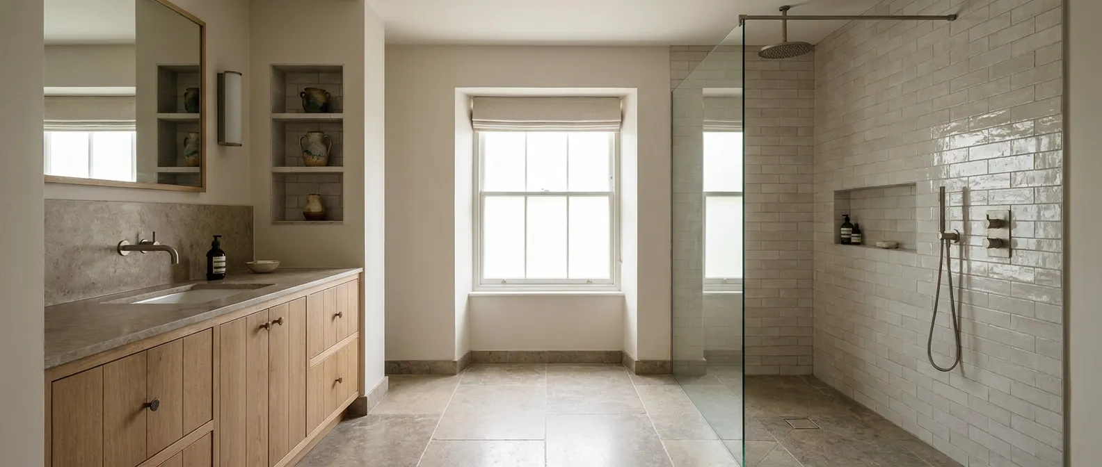 Salle de bain sur mesure terminée, meuble et niche intégrés